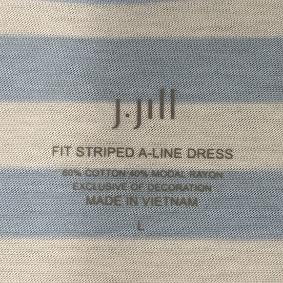 J. Jill Dress Womens Large Blue White Fit Striped A-Line‎ Jersey Casual Office - Picture 7 of 8